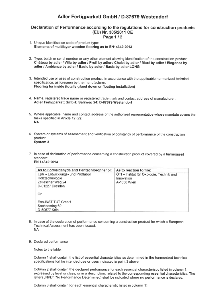 Declaration of performance