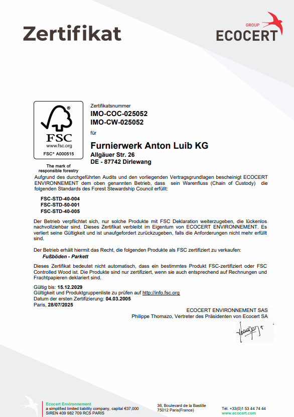 FSC Zertifikat