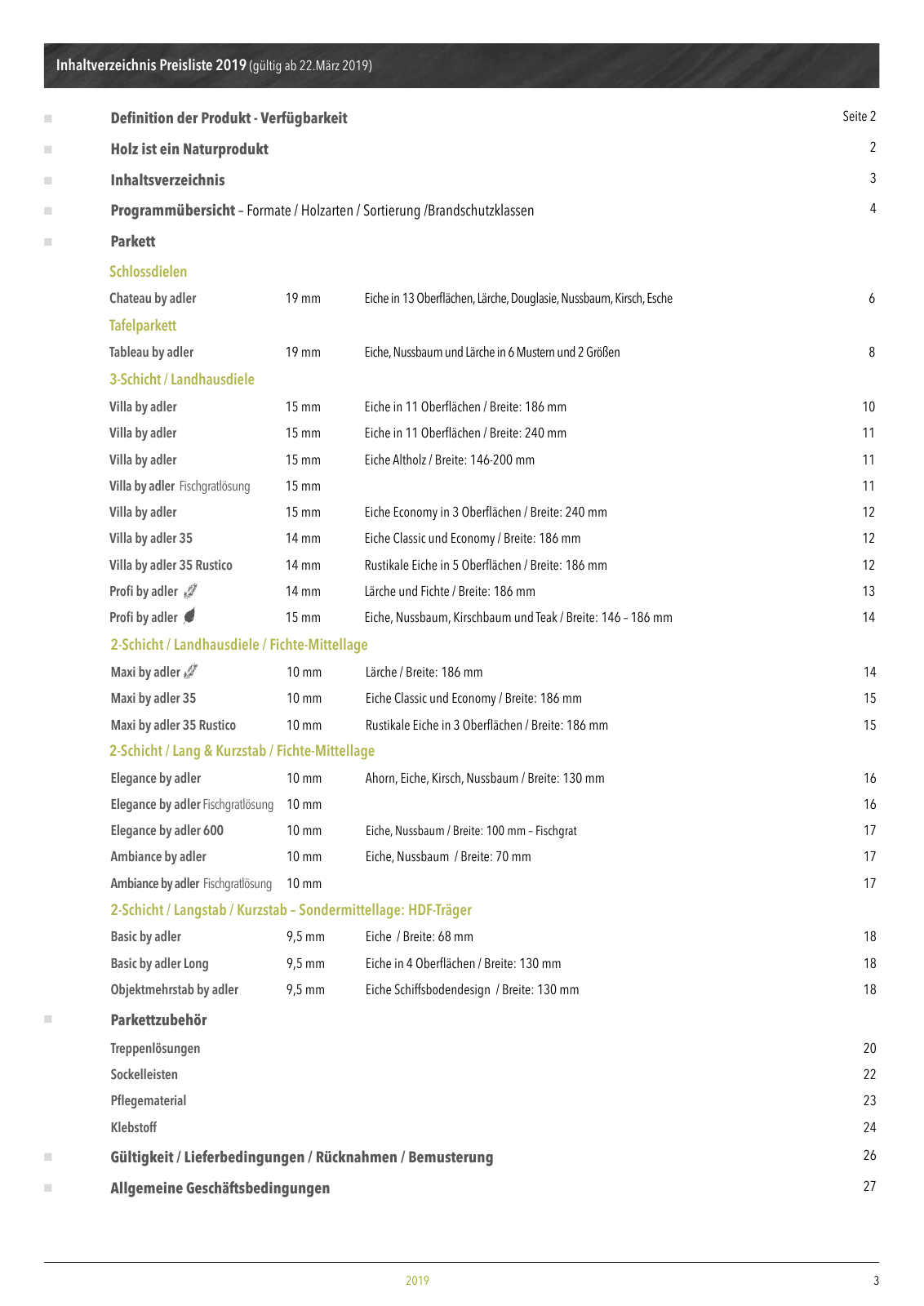 Vorschau Adler Parkett Preisliste 2019 Seite 3